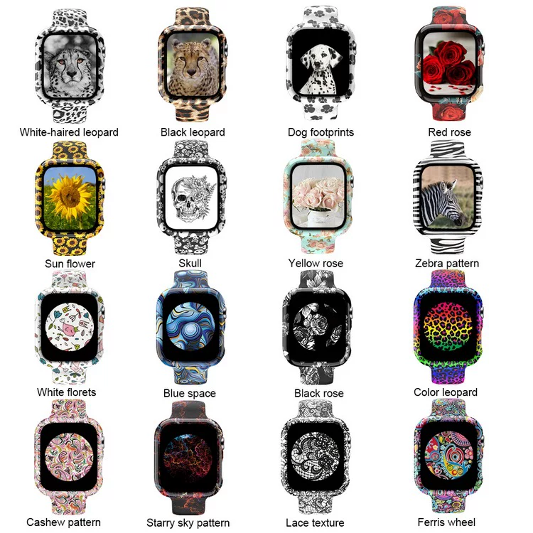 Поддерживаемые IWATCH напечатанные силиконовые часы с защитной крышкой 34567 поколения цветная печать твёрдый чехол стальной корпус