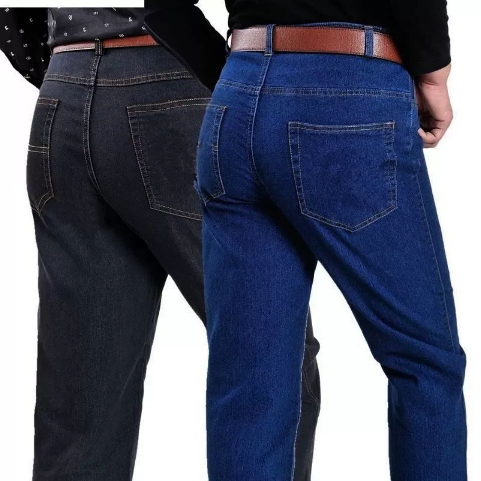 Брюки для мужчин среднего возраста Хлопковые джинсы Свободные прямые тонкие брюки для весны и осени Мужские повседневные брюки больших размеров для папы