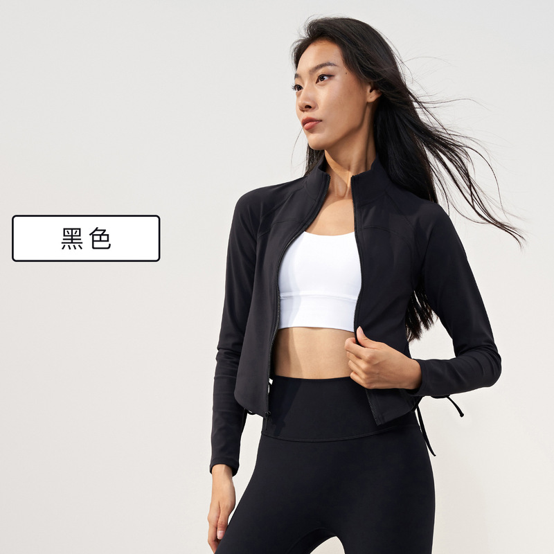 環攀服飾の新作スタンドカラージッパー付きスポーツジャケット、タイトフィットプリーツヨガジャケット、アウトドアカジュアルフィットネス長袖|undefined