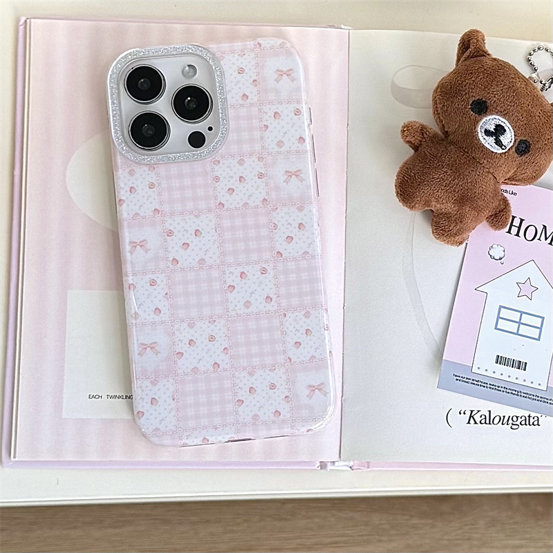 韩系格纹草莓立体蝴蝶结适用iPhone17苹果16ProMax手机壳15少女14|undefined