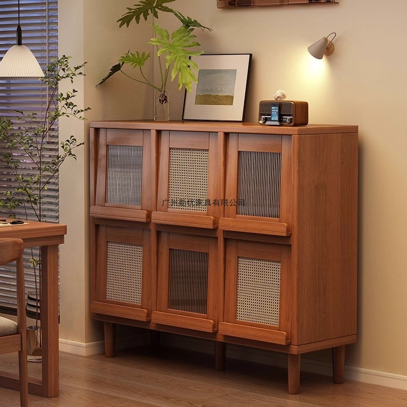 Solid Wood Bookcase Walnut Color Lattice Cabinet with Legs Floor-Standing Storage Cabinet Household Dust-Proof Storage Cabinet with Door Bookshelf