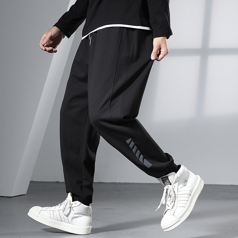(Fleece-lined style) fashion brand plus size ankle-tied pants men's fat loose sports pants men's plus size black casual pants