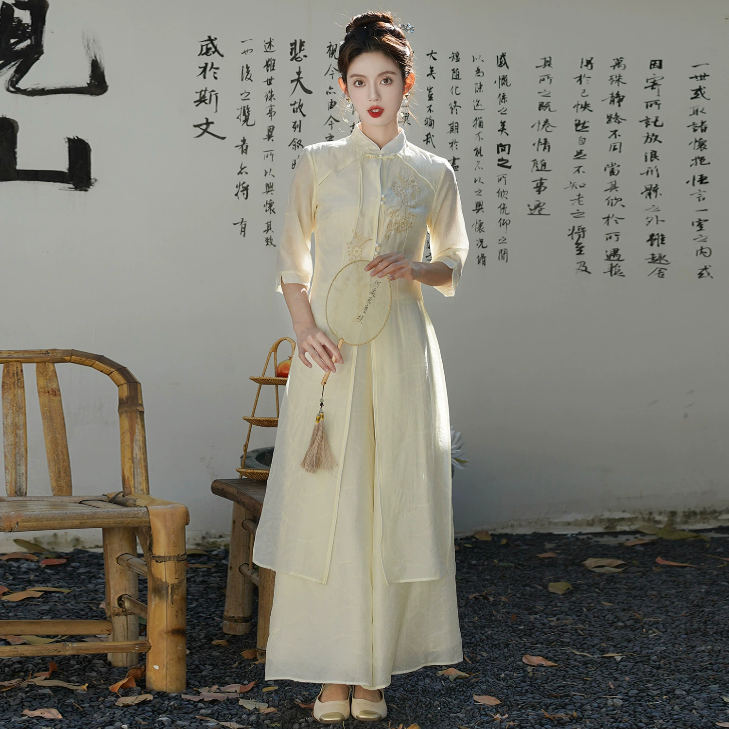 2025 весна и лето новая китайская женская одежда благородный китайский стиль платье улучшенный чонсам женский новый костюм для чая дзен фея