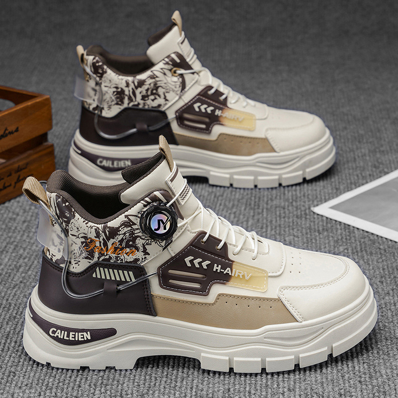 Zapatos masculinos de Alta Parte en otoño, 100 zapatos de cuero casual, ropa de trabajo, zapatos de tablero, montañismo juvenil, suela gruesa, botas Martin masculinas