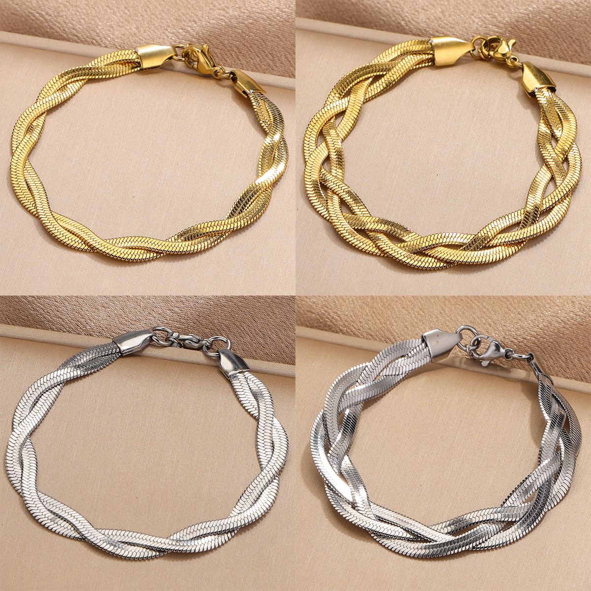 304 Stainless Steel Casual Simple Style Plating Braid Geometric Bracelets Necklace display picture 6