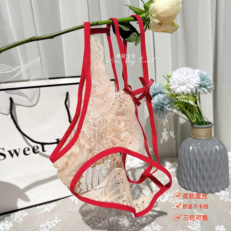 Girls' Breathable Sexy Lace Panties Women's Hollow Personality Charming Pure Desire Antibacterial Women's Low Waist Temptation Briefs