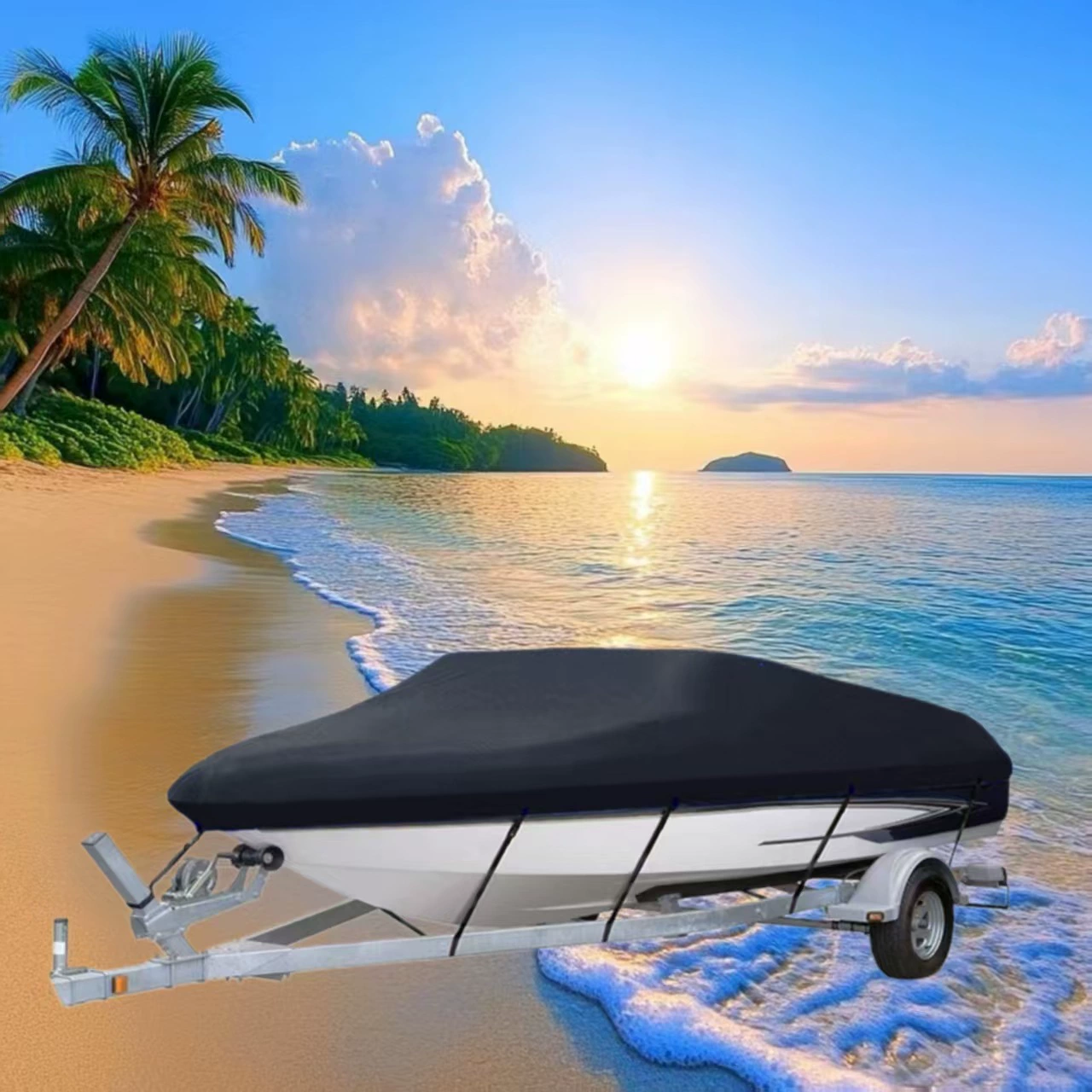 Готовый к поставке трансграничный черный чехол для лодки из оксфордской ткани, водонепроницаемый чехол для яхты, защита от солнца, защита от ультрафиолета, V-образный чехол