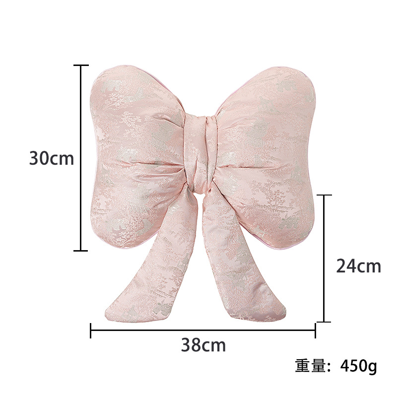 2026 New Chinese Style Sakura Pink Satin Bow Car Neck Pillow with Ribbon for Girls Car Lumbar Support Pillow