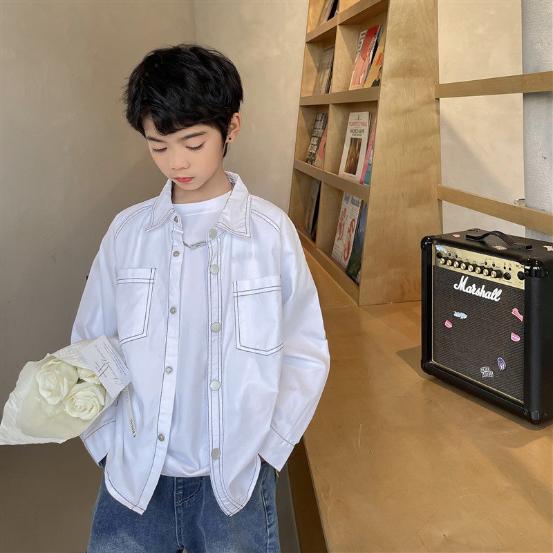 Boys Haima's casa 2025 primavera y otoño nuevo estilo coreano ropa para niños camisa de manga larga ropa de otoño de algodón puro para niños tendencia de rayas
