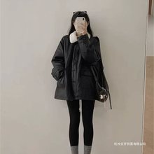 港风复古皮衣女冬季2025新款加绒加厚宽松休闲保暖中长款风衣外套