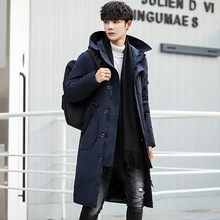 男士棉服男中长款2023新款韩版过膝连帽时尚冬季加厚男士外套男