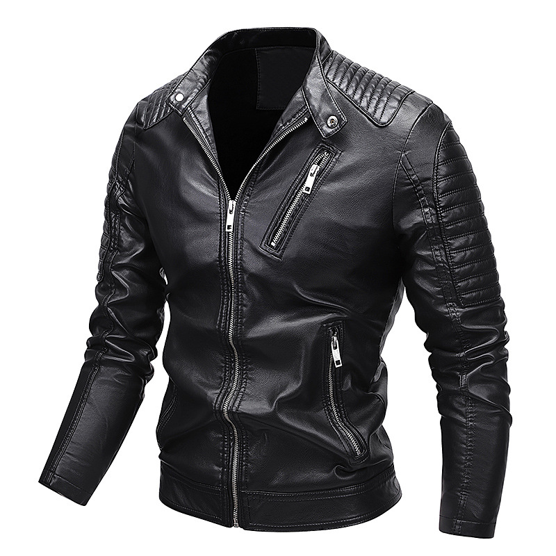 Giacca in pelle casual da uomo con cerniera, con cappuccio, tipo combinato, in velluto nero invernale, con collo alto_voghion.com