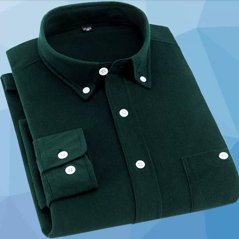 Темно-зеленая вельветовая рубашка для мужчин тонкая корейская версия весна и осень бархат для бизнеса
