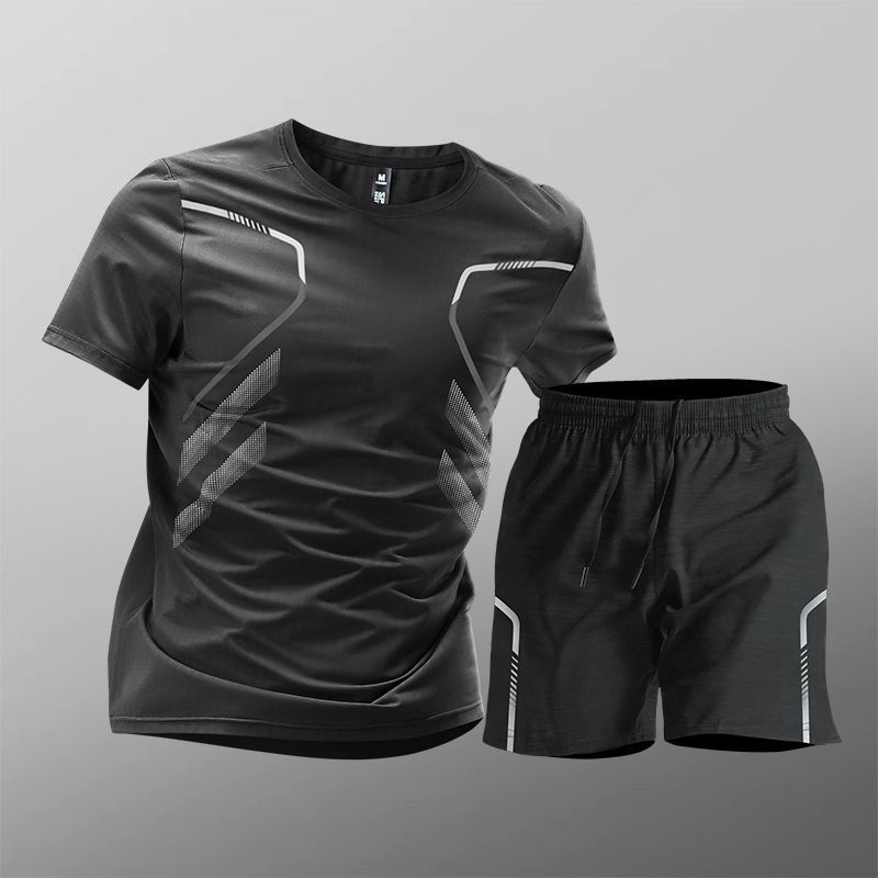 Men's fitness clothing, ice silk short-sleeve T-shirt, summer sports suit, basketball, morning running shorts, training room