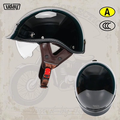VD cross-border genuine helmet for electric motorcycles, 3C certified, suitable for commuting, summer sun protection, half helmet, all-season safety helmet (Motosiklet kaskı (dəbilqə)) - vq-3-glossy-black-m-52-54cm-transparent-black-tea-lens