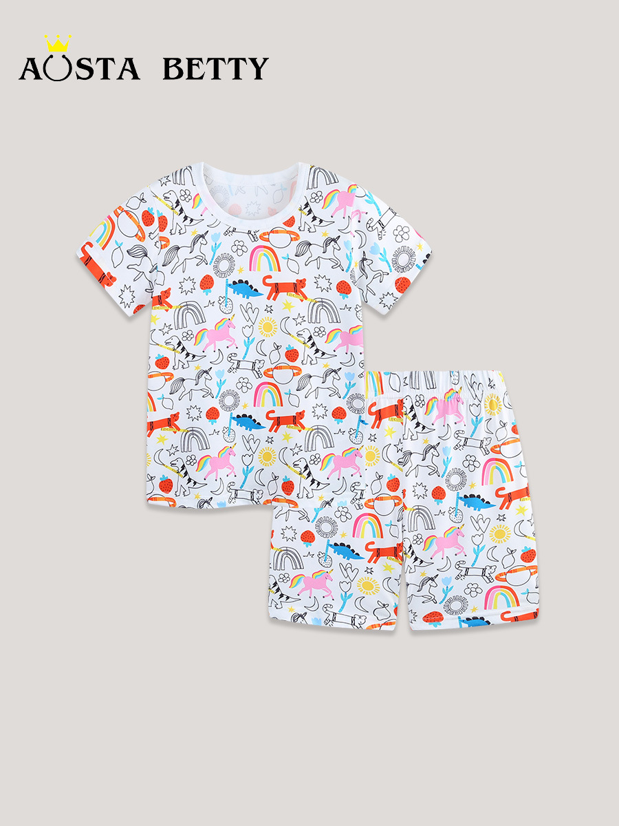 26 nuevos juegos de ropa doméstica de niñas de verano de estilo europeo y americano de manga corta para niños, dos juegos de cuello redondo, suministro transfronterizo de ocio