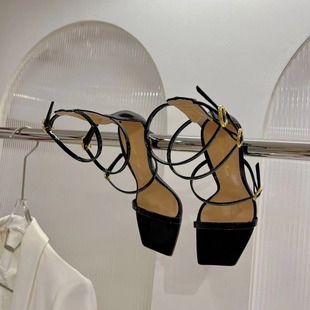 2024 Spring and Summer New Sexy and Beautiful High Heels Women's Stiletto Square Toe Strap Roman Back Bag Sandals