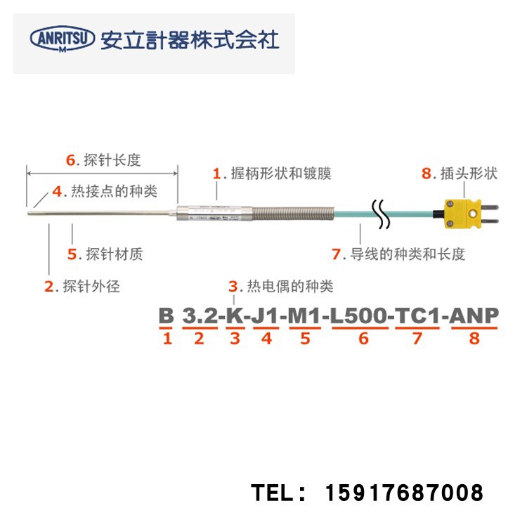ANRITSU安立套管型温度传感器B3.2-K/E-J1-M1-L500-TC1-ANP/ASP