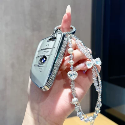 Suitable for BMW key cases, new Car key bag - bmw-a-series-silver-side-diamond-silver-heart-shaped-butterfly-chain