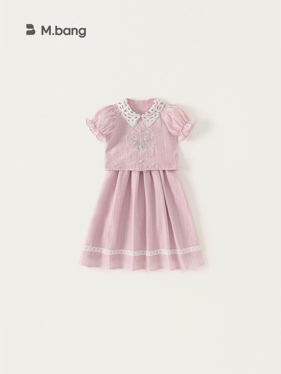 Youbao ropa para niños traje para niñas verano cuello de encaje bordado camisa de estilo nacional niña grande falda casual de dos piezas