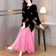 2024早秋遵新款丝绒复古刺绣欧根纱高级感飘逸时尚连衣裙