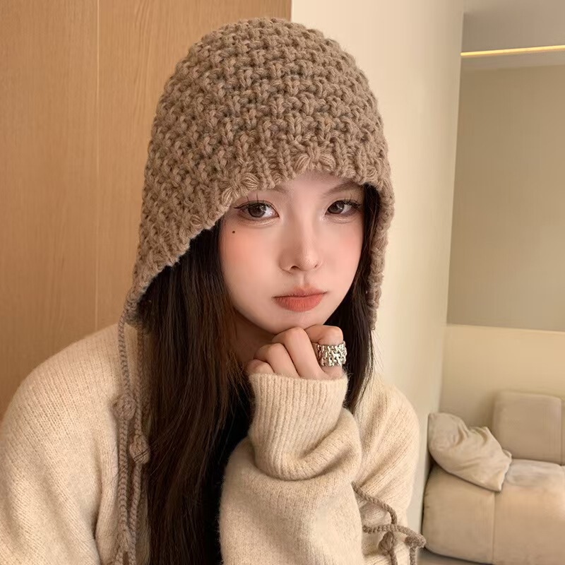 新款韩版民族时尚纯手工流苏多巴胺彩色球球毛线帽子女保暖包头帽|undefined