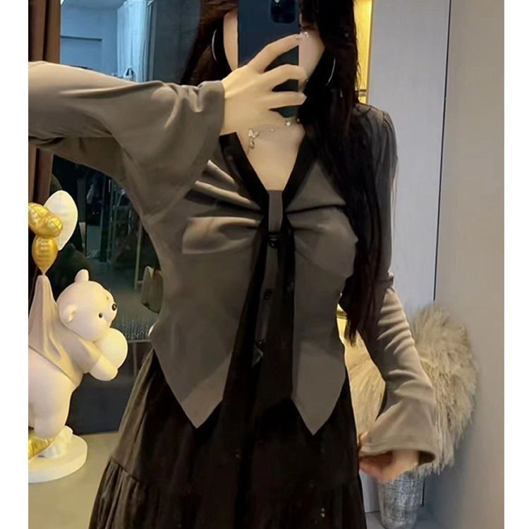 大码秋季新款微胖mm显瘦套装女甜美长袖上衣衬衫收腰半身裙两件套|undefined