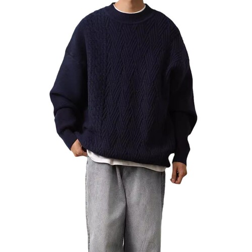 Autumn/Winter Japanese Retro Solid Color Knit Sweaters for Men and Women, Ribbed Round Neck Warm Knitting Sweaters, Cable Knit Crew Neck Top Cozy Knitwear, Couples' Base Layer T-Shirts