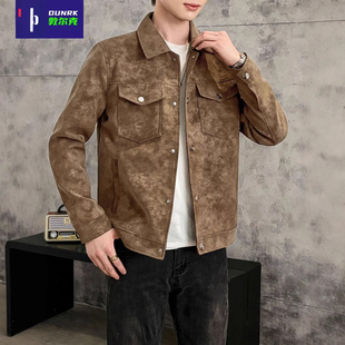 American Retro Workwear Leather Jacket Yellowstone Men's Oil Wax Lapel Jacket Ami Khaki Casual Leather Jacket Tie-Dye