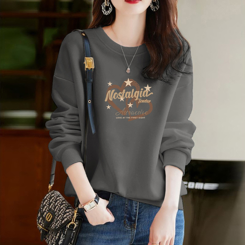 Women's New Autumn/Winter Padded Hooded Sweatshirt for Plus Size, Loose and Slimming Round Neck Top with Print