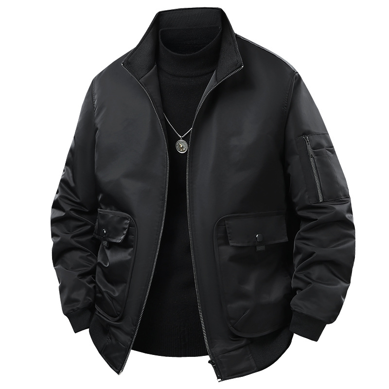 Monochrome Man- Foreign Trade Winter For Men, Casual Large Size Baseball Collar Padded Thickened Workwear Flight Jacket_voghion.com