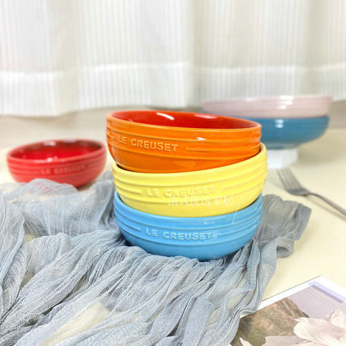 Set of Cool Neon Color Series Rice Bowl and Plate, 12cm Ceramic Bowl, 6-Color Rainbow Bowl, 20cm Deep Soup Plate