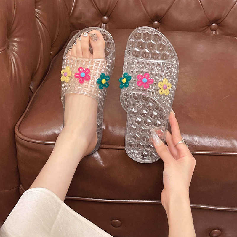Princess Crystal Shoes Jelly Soft-Soled Half-Slip Slippers Closed-Toe Flat Shoes Transparent 2025 Crystal Home Slippers for Women