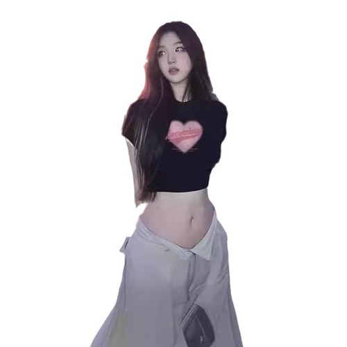 Summer Dopamine Nipple-Showing Black Short-Sleeve T-Shirt Sweet and Spicy Bare Waist Pure Desire Hot Girl Style Women's Top