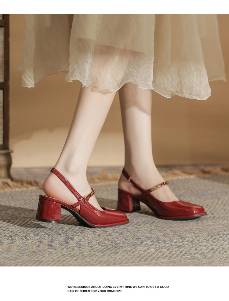 Sandal cao gót nữ hở mũi mũi vuông gót thô 9 cm — màu đen chi tiết 21