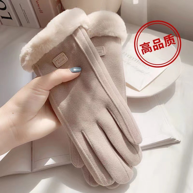 手套女冬保暖手套德绒触屏开车防风加厚加绒骑行学生韩版可爱|undefined