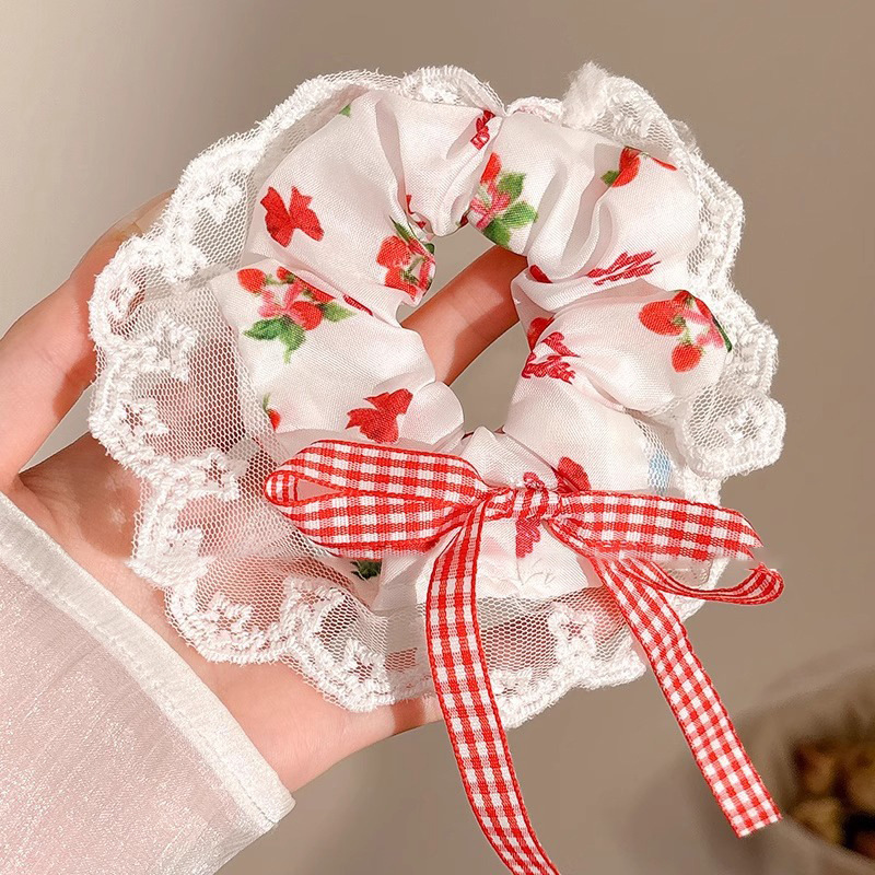 2026 nuevo estilo coreano super grande anillo de pelo intestino grande niñas de alto nivel de sensación de cabello de flores cuerdas de cabello de cordón de goma adornos para el cabello