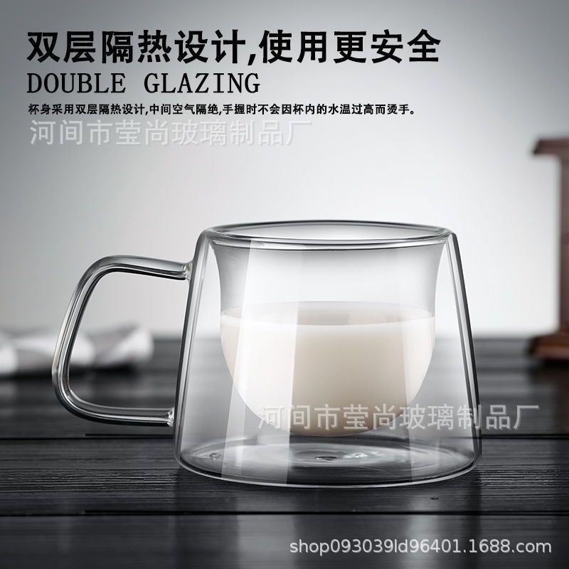 Taza de café francesa creativa de doble capa de vidrio transparente oficina en casa Taza con mango de leche taza de té de oro INS de alto aspecto