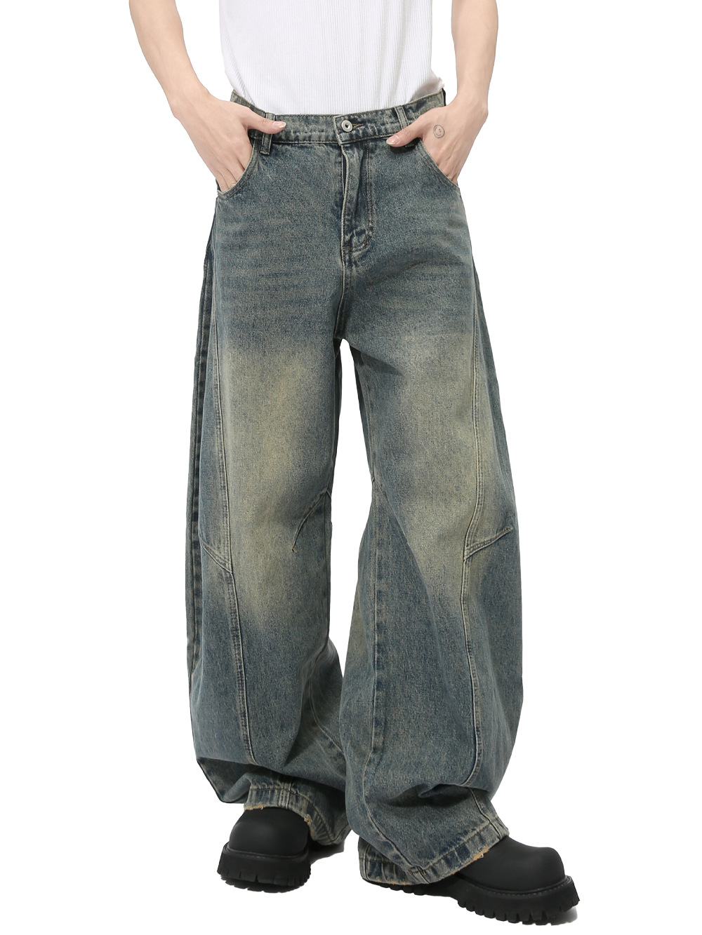 MTLCLOTHES Hombres| Otoño coreano retro hacer viejos chaquetas encapuchadas machetes pantalones lavados con agua conjunto de vaqueros