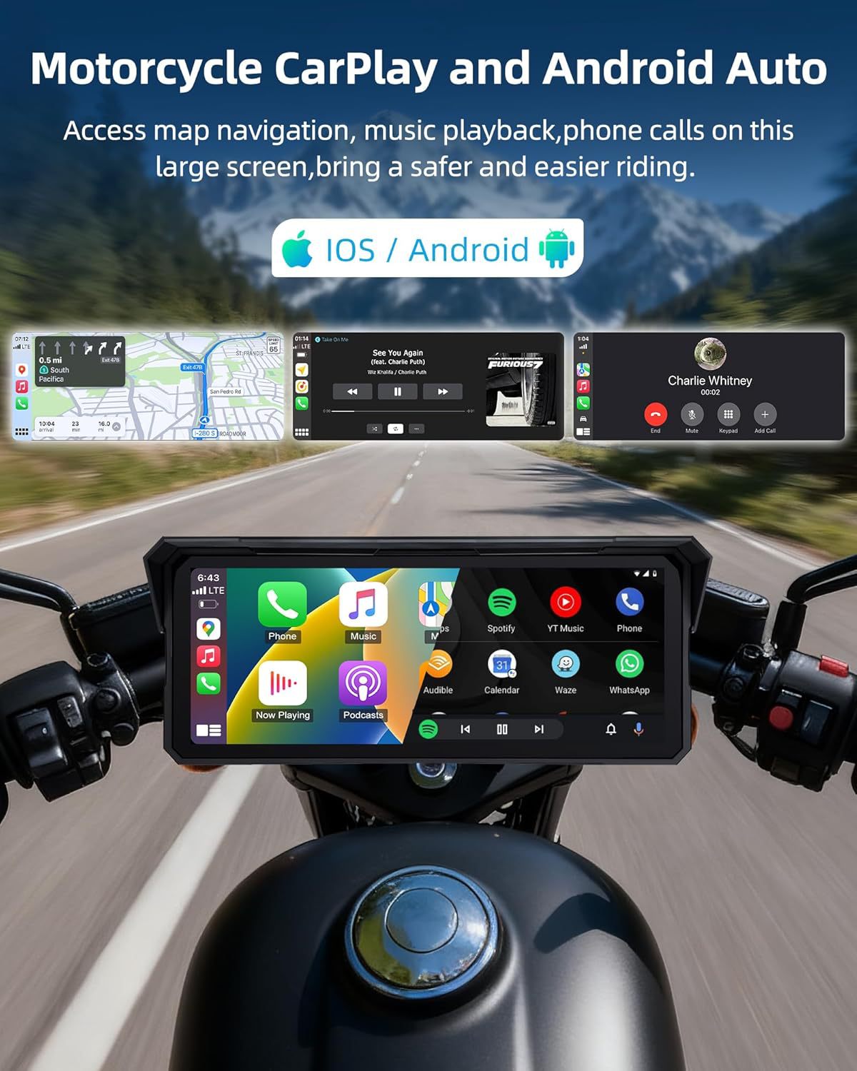 Cross-Border 8.1inch Motorcycle Carplay Dual-Lens Dash Cam Wifi Bluetooth Car Navigation Device