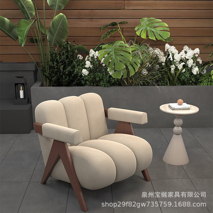 单人沙发轻奢阳台客厅卧室懒人休闲椅奶油设计师会客风单人沙发椅