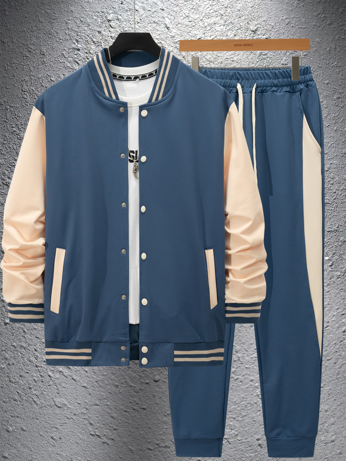 Herren Baseball Strickjacke Mit Hose Im Colour Block Design_voghion.com