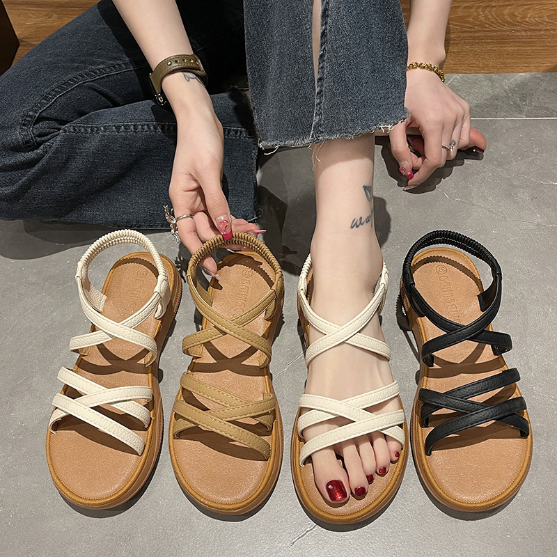 Upgraded New Style Roman Sandals Women's Flat Spring Strap Soft Bottom Summer Sandals Women's Cross Strap Out-Wear Sandals Upgraded New Style Roman Sandals Women's Flat Spring Strap Soft Bottom Summer Sandals Women's Cross Strap Out-Wear Sandals