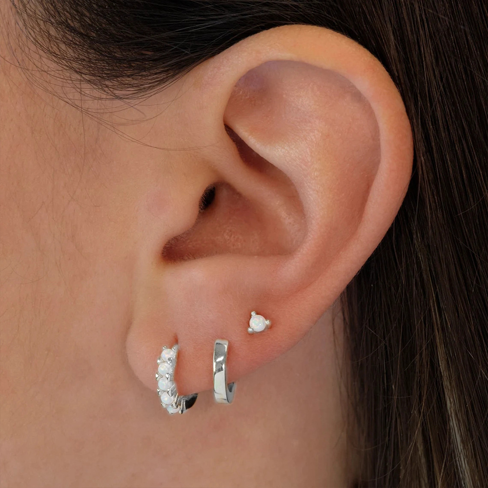 Gem Inlay Material 3 Pieces Set 925 Sterling Silver Gem Round Earrings Ear Studs