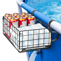 Large Capacity Poolside Storage Basket, Foldable Metal Ground Pool Shelf, No-Drill Storage Rack, Beer Basket