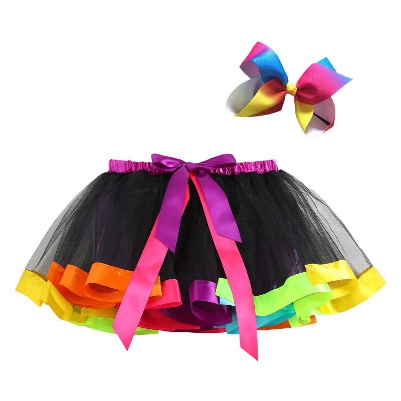 Malla europea y americana Arco Iris pettiskirt niños Tutu media longitud princesa vestido con arco tocado vestido de bebé