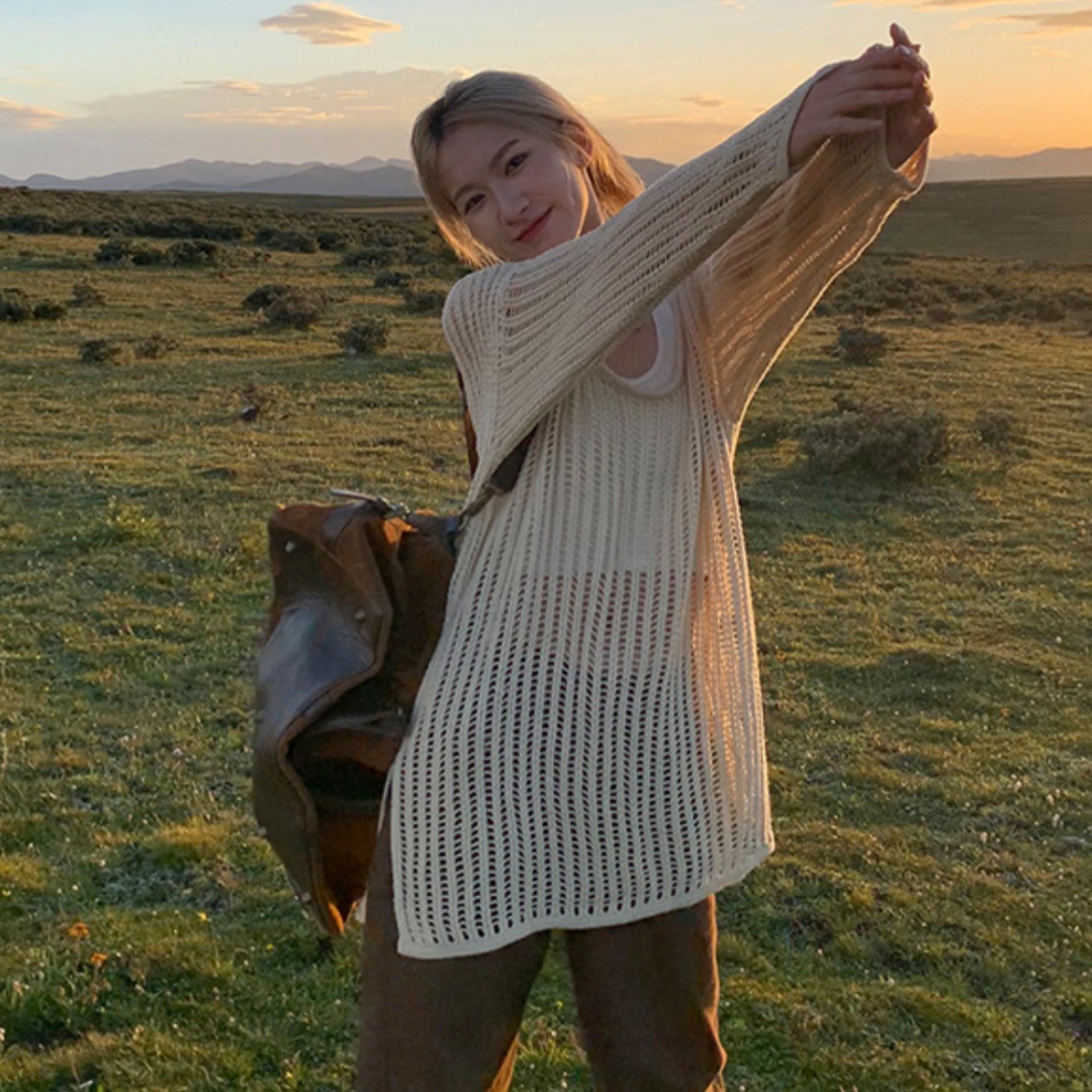Chaqueta de Punto Calada para Protección Solar de Viscosa Manga Larga