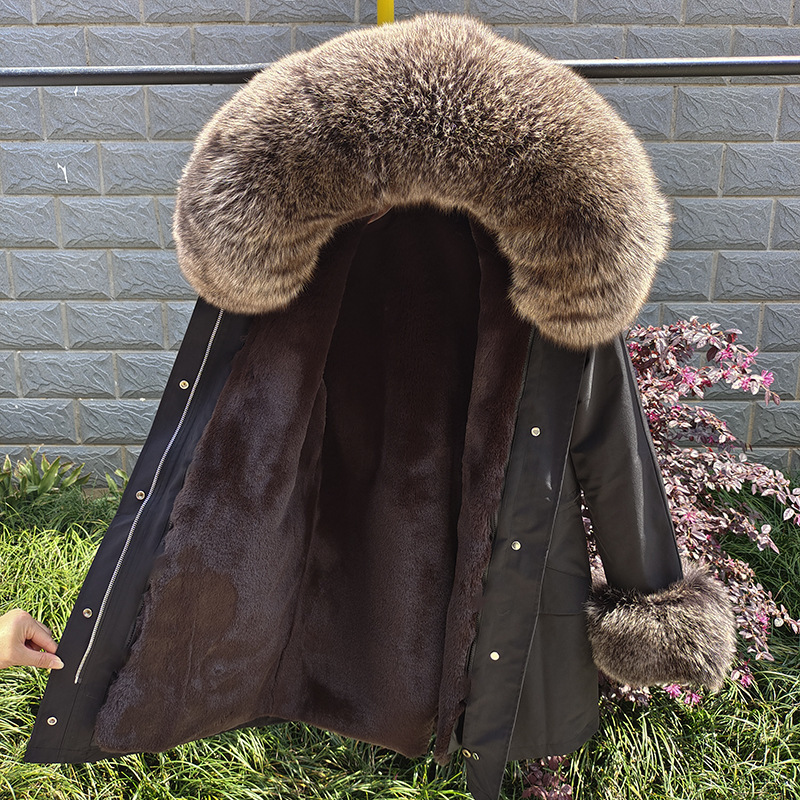 Women's Clothing Sleeve fur new fox fur detachable collar mid length parka fur mink coat women's_voghion.com