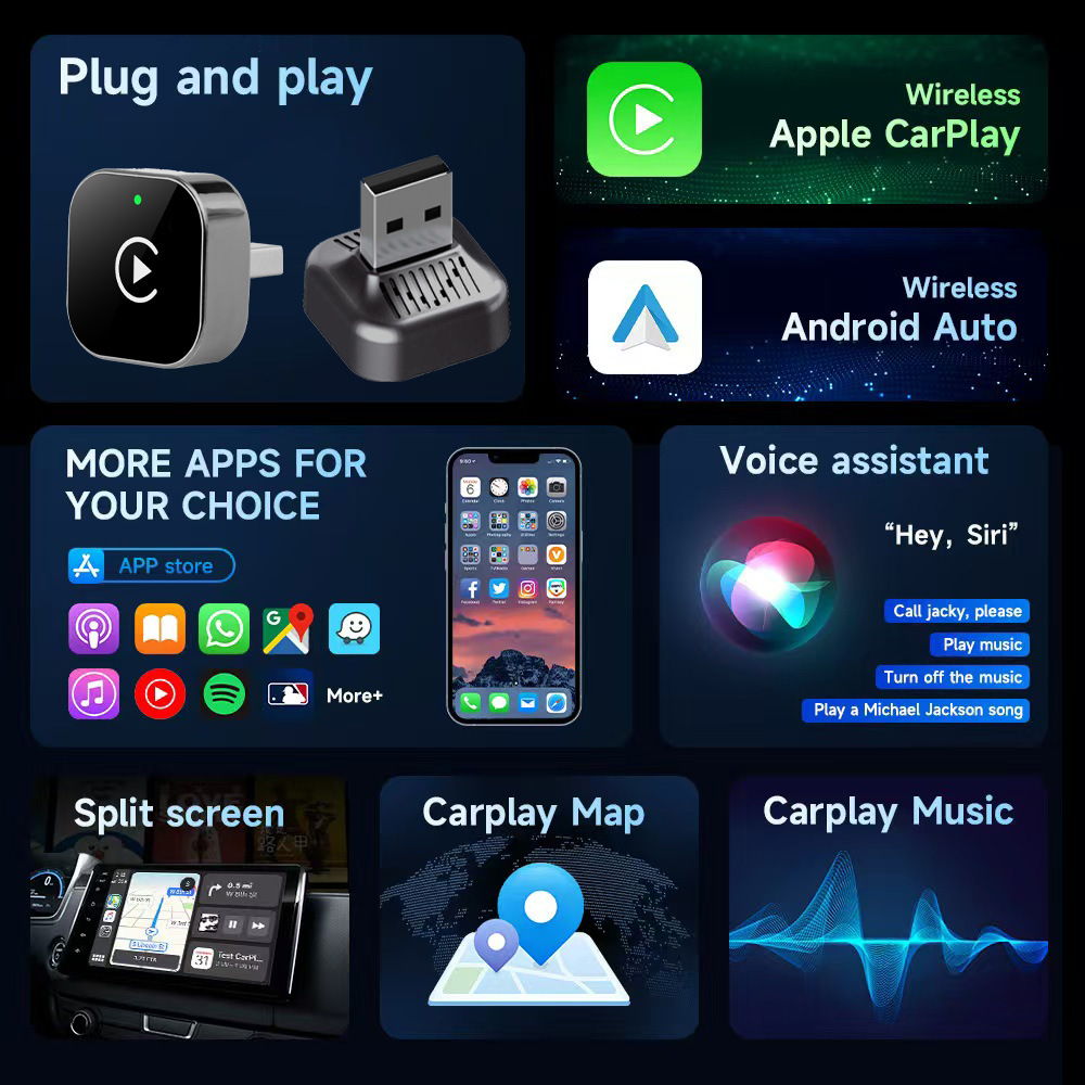 Popular Wireless Carplay Box Android 2-in-1 Adapter Plug-And-Play Ota Upgrade Compatible with 98% of Cars