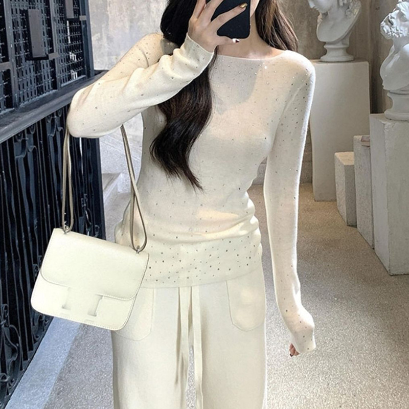 Wholesale 2025 New Design Hot Diamond Knitted Tops for Early Autumn Women's Super Nice Slim Fit Light Chinese Style Shirts Wholesale 2025 New Design Hot Diamond Knitted Tops for Early Autumn Women's Super Nice Slim Fit Light Chinese Style Shirts